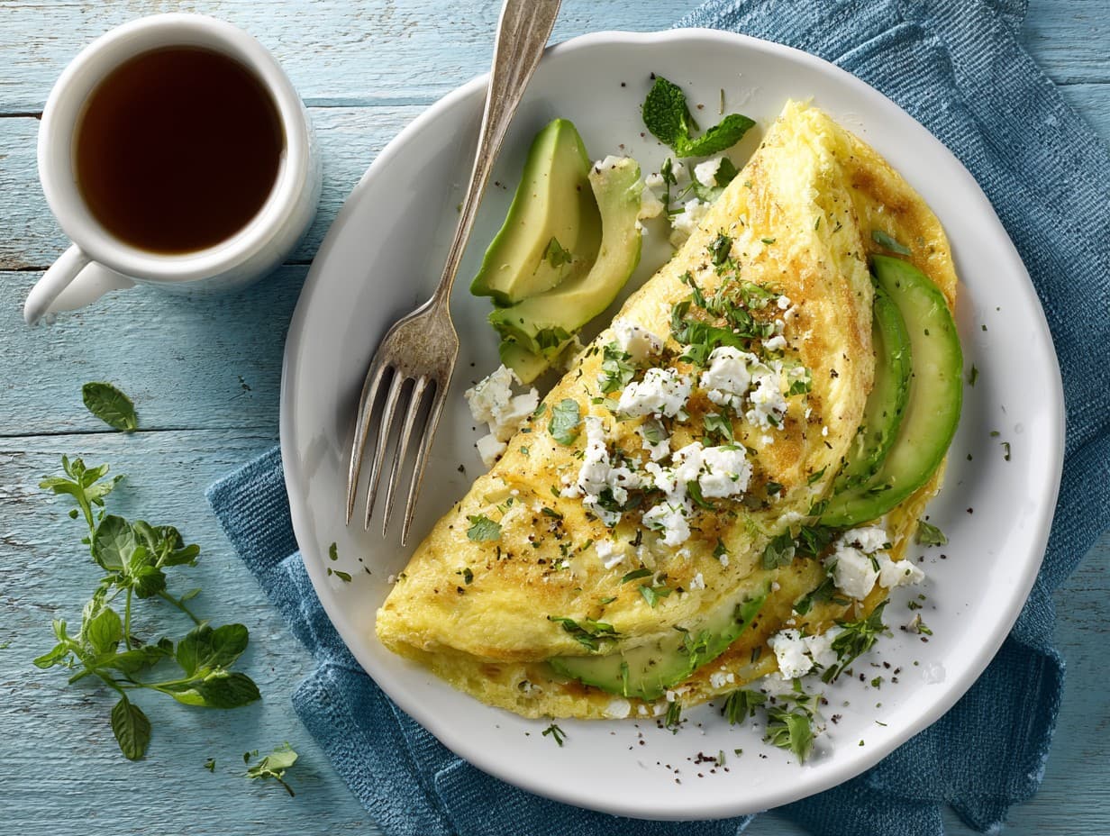 Omlet z awokado i serem feta